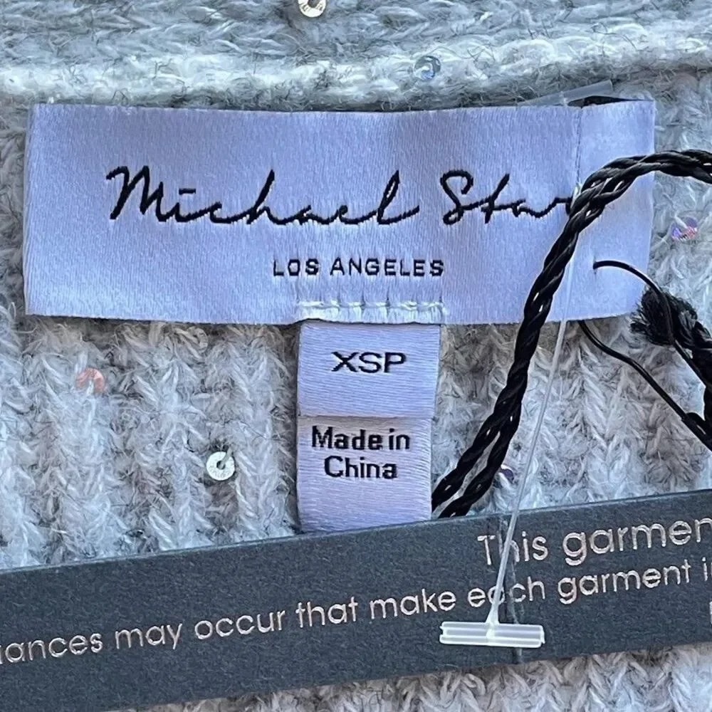 Michael Stars Laurel Sweater Womens XS Petite Gray Wool Sequins V Neck $198 NEW!